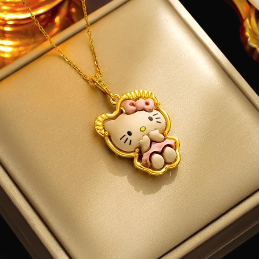 18K Gold Plated Inlay Hello Kitty Necklace